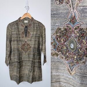 Christina Embroidered Brown V-Neck Tunic (S)